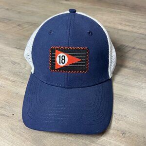 Nautical-Themed Signature Trucker Hat With Embroidered 18 Patch Navy & White Mes